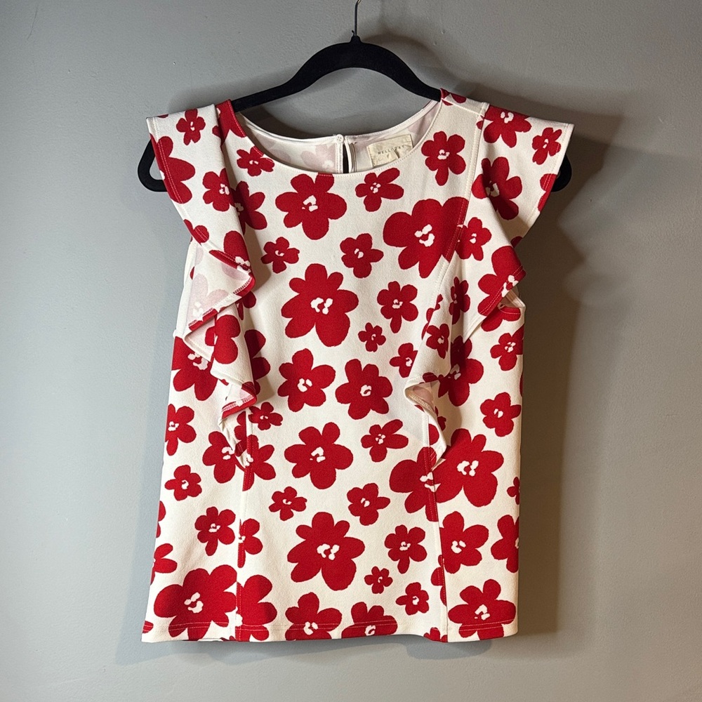 MELLODAY Red and White Floral Top